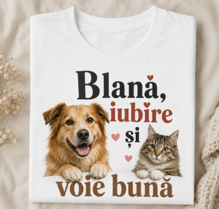 Paws & Gifts - Tricou Cățel și Pisică "Blană, iubire și voie bună"