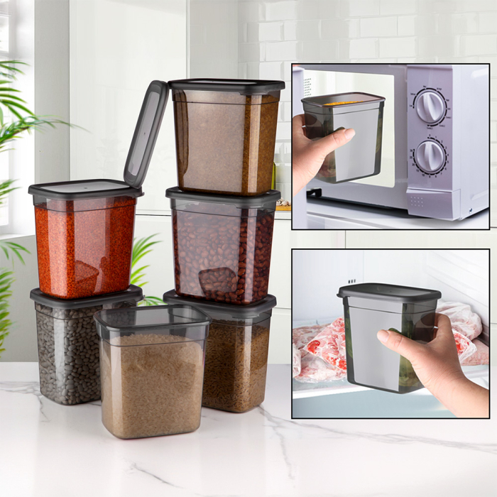 Set 6 Cutii alimente Jumbo (6X2000 ml), Antracit Transparent, si 24 etichete adezive cadou [2]