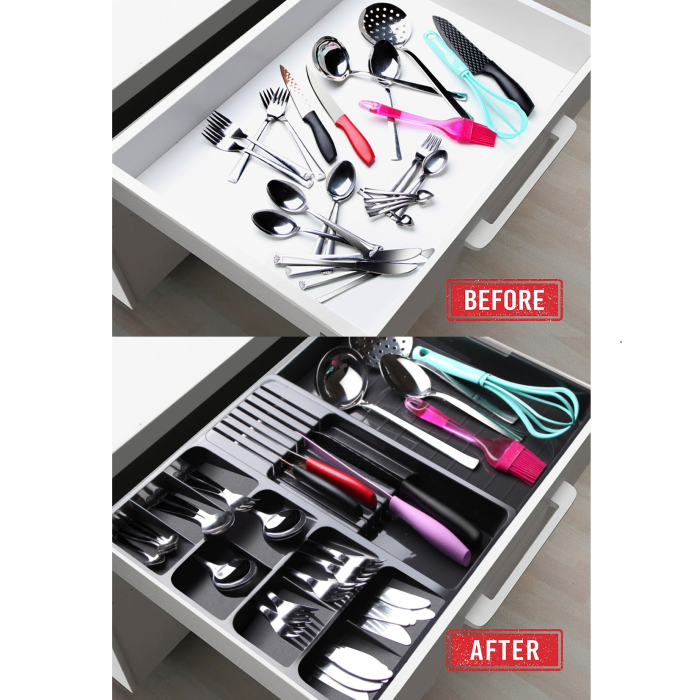 Organizator Tacamuri (30x40cm extensibil la 50x40cm), Antracit, 11 Compartimente [2]