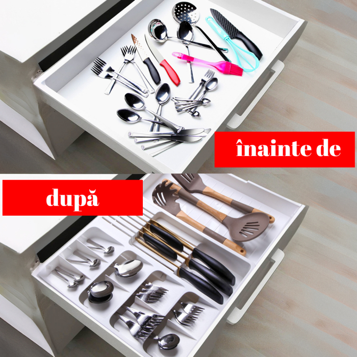 Organizator Tacamuri (30x40cm extensibil la 50x40cm), Antracit, 11 Compartimente [2]