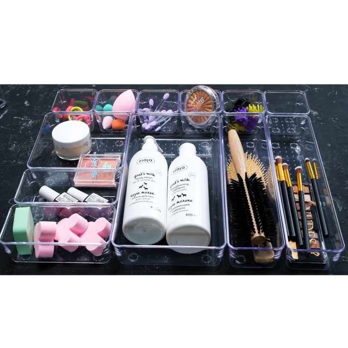 Set 12 piese Organizator Sertare, de 5 marimi diferite, din Acril, Transparent [2]