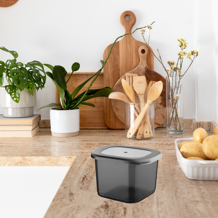 Set 12 Recipiente Alimentare de 500 ml pentru Frigider, Congelator, Dulap sau Camara, potrivit pentru Cuptor cu Microunde, cu 24 etichete adezive, Culoare Antracit, Capac Patrat [8]