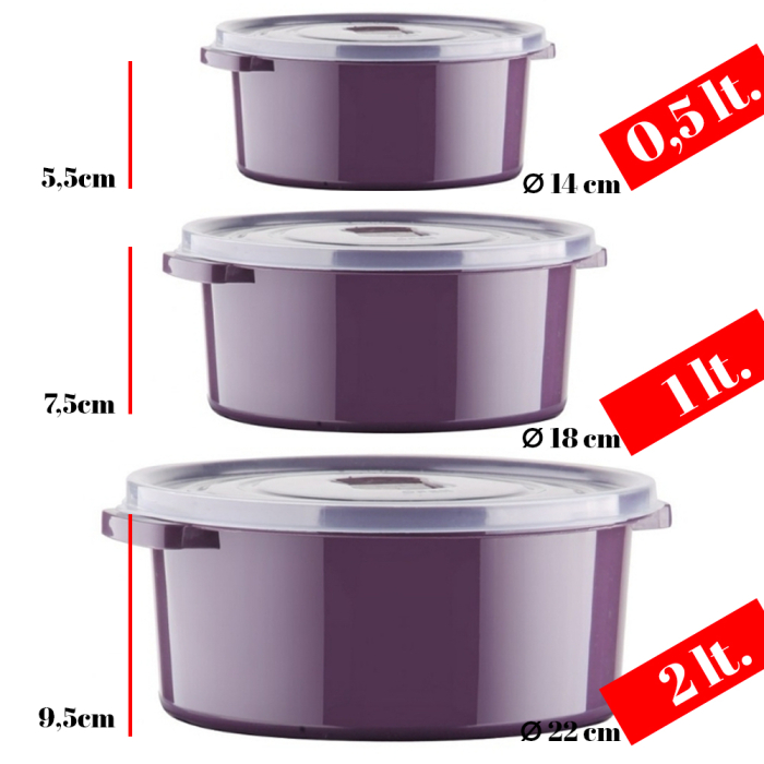Set 6 Cutii alimente (2X500 ml, 2X1000 ml, 2X2000 ml), Mov inchis, Capac cu dispozitiv de eliberare aer [4]