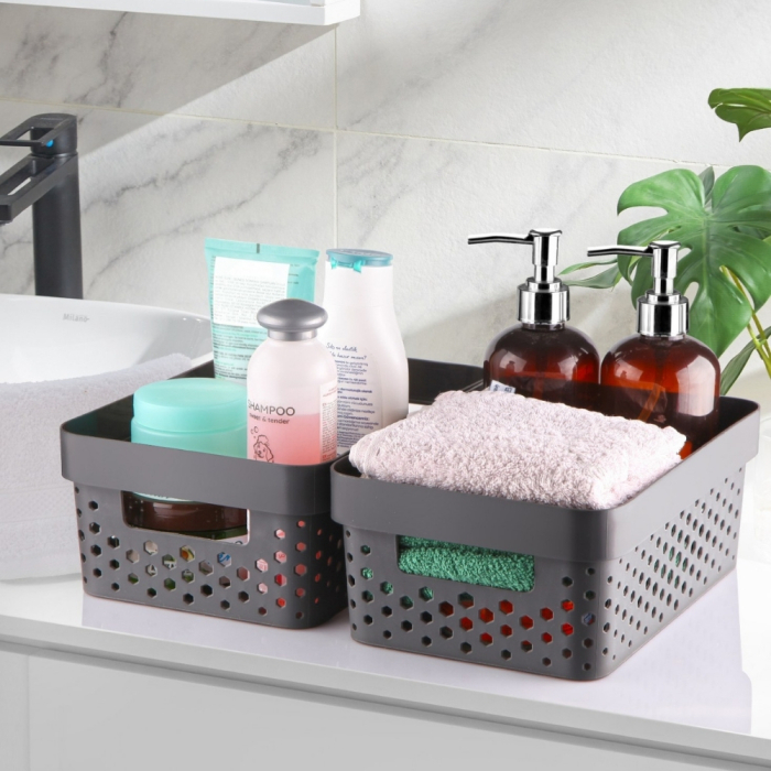 Set 7 cosuri organizare si depozitare pentru baie, dormitor, bucatarie, camara, casa, Culoare Antracit [4]