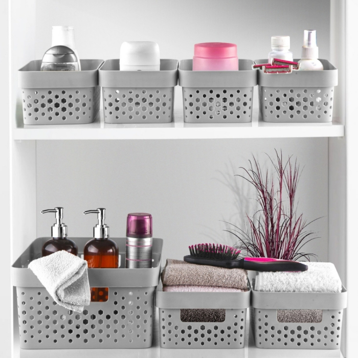Set 7 cosuri organizare si depozitare pentru baie, dormitor, bucatarie, camara, casa, Culoare Gri [2]