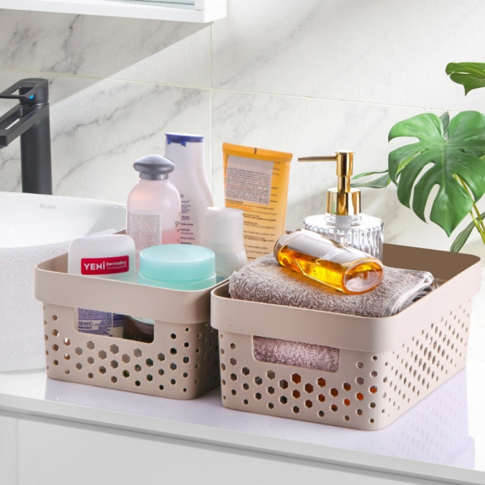 Set 7 cosuri organizare si depozitare pentru baie, dormitor, bucatarie, camara, casa, Culoare Bej [4]