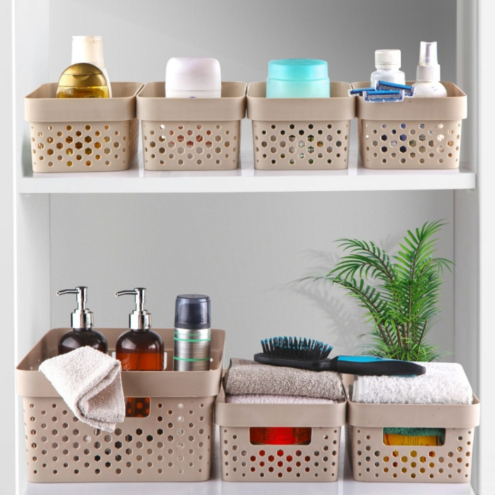 Set 7 cosuri organizare si depozitare pentru baie, dormitor, bucatarie, camara, casa, Culoare Bej [2]