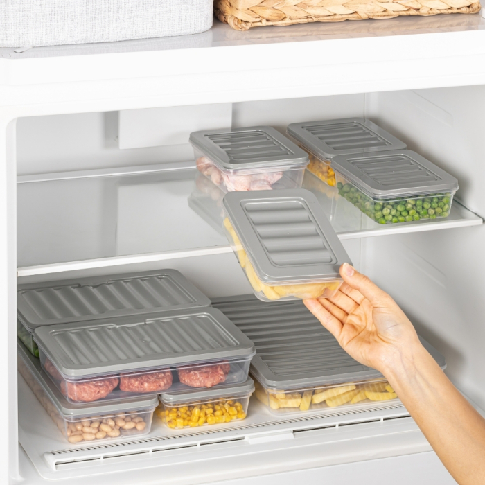 Set Freshbox 9 Cutii alimente, Alb Transparent, Capac Gri [2]