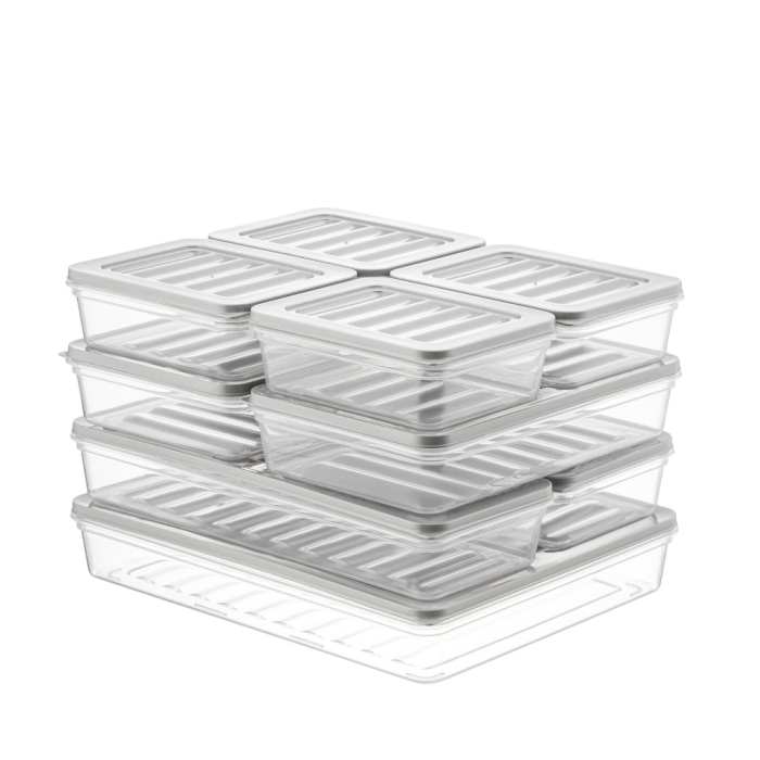 Set Freshbox 9 Cutii alimente, Alb Transparent, Capac Gri [4]