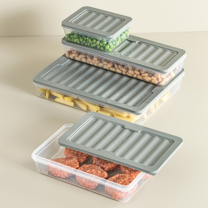 Set Freshbox 6 Cutii alimente, Alb Transparent, Capac Gri [3]