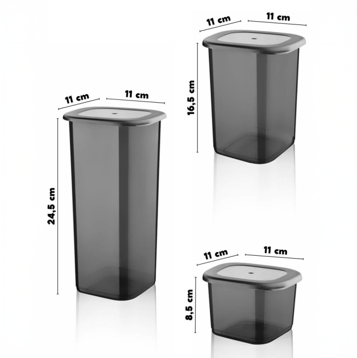 Set 12 Recipiente Alimentare de 3 marimi pentru Frigider, Congelator, Dulap sau Camara, potrivit pentru Cuptor cu Microunde, cu 24 etichete adezive, Culoare Antracit [4]