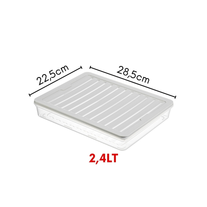 Set Freshbox pentru pastrare si depozitare alimente, 4 Cutii cu capac X 2400 ml, Alb Transparent, Capac Gri [3]