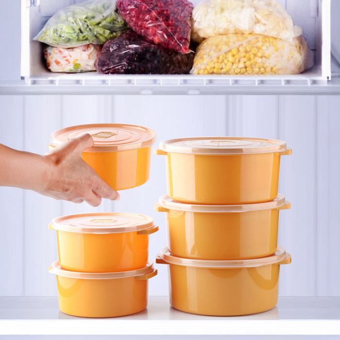 Set pentru pastrare si depozitare alimente, 12 Cutii cu capac, Portocaliu, Capac cu dispozitiv de eliberare aer [2]