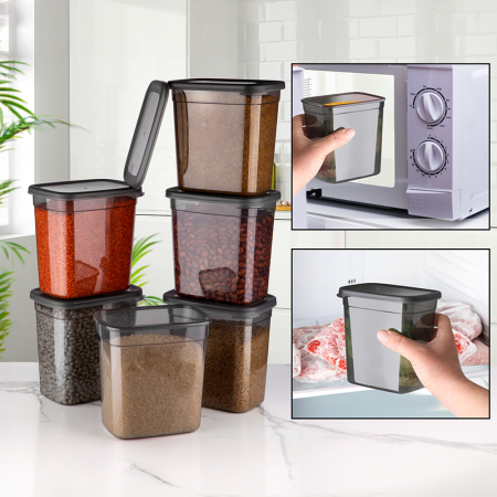 Set 6 Cutii alimente Jumbo (6X2000 ml), Antracit Transparent, si 24 etichete adezive cadou [1]