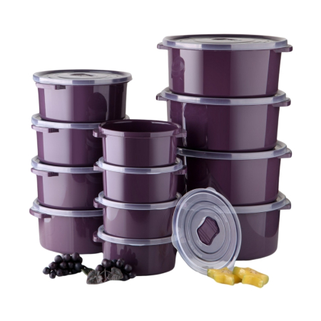 Toate Produsele - Set 12 Cutii alimente, Mov inchis, Capac cu dispozitiv de eliberare aer