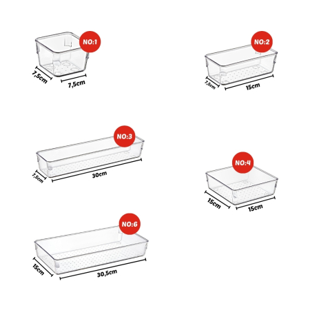 Set 12 piese Organizator Sertare, de 5 marimi diferite, din Acril, Transparent [3]