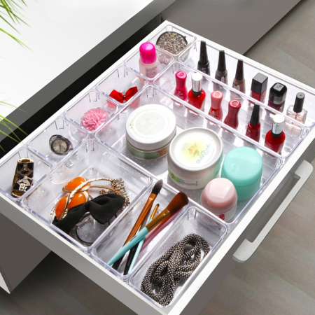 Set 12 piese Organizator Sertare, de 5 marimi diferite, din Acril, Transparent [2]