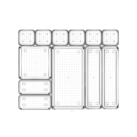 Organizare Casă - Set 12 piese Organizator Sertare, de 5 marimi diferite, din Acril, Transparent
