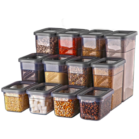 Toate Produsele - Set 12 Recipşente cu capac transparent pentru pastrare si depozitare alimente, Culoare Antracit
