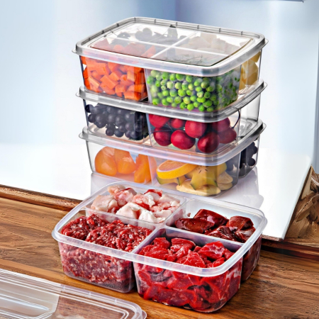 Set 4 cutii transparente, fiecare cu 4 compartimente pentru depozitare alimente in bucatarie, frigider, congelator, sau pentru pachet servici [2]