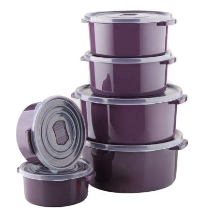 Toate Produsele - Set 6 Cutii alimente (2X500 ml, 2X1000 ml, 2X2000 ml), Mov inchis, Capac cu dispozitiv de eliberare aer
