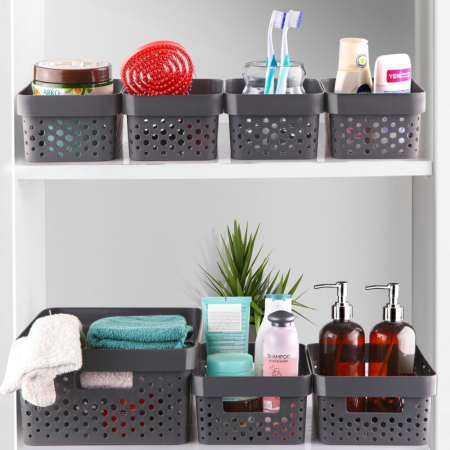Set 7 cosuri organizare si depozitare pentru baie, dormitor, bucatarie, camara, casa, Culoare Antracit [1]