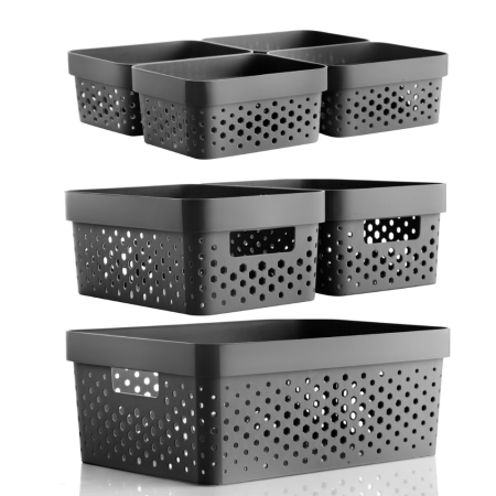 Toate Produsele - Set 7 cosuri organizare si depozitare pentru baie, dormitor, bucatarie, camara, casa, Culoare Antracit