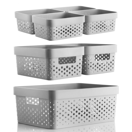 Toate Produsele - Set 7 cosuri organizare si depozitare pentru baie, dormitor, bucatarie, camara, casa, Culoare Gri