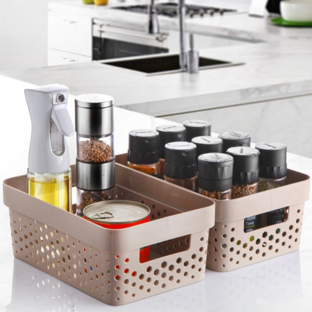 Set 7 cosuri organizare si depozitare pentru baie, dormitor, bucatarie, camara, casa, Culoare Bej [2]