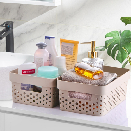 Set 7 cosuri organizare si depozitare pentru baie, dormitor, bucatarie, camara, casa, Culoare Bej [3]