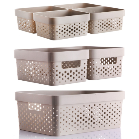 Toate Produsele - Set 7 cosuri organizare si depozitare pentru baie, dormitor, bucatarie, camara, casa, Culoare Bej