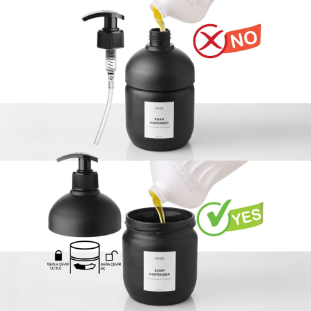 Set dispenser sapun lichid si suport periuta de dinti, Sticla, cu pompa si tava din lemn, reutilizabile, detergent de 425 ml pentru baie, hotel, Negru [3]