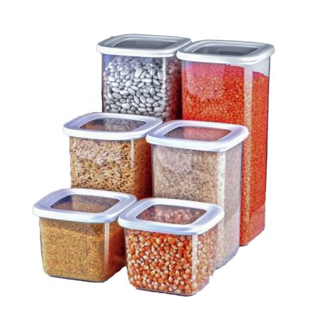 Toate Produsele - Set Fresca 6 Cutii alimente, Alb Transparent, 1 capac si 24 etichete adezive cadou