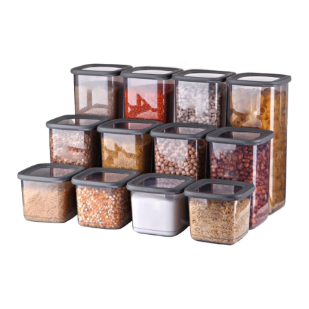 Toate Produsele - Set Fresca 12 Cutii alimente, Antracit Transparent, 1 capac si 24 etichete adezive cadou