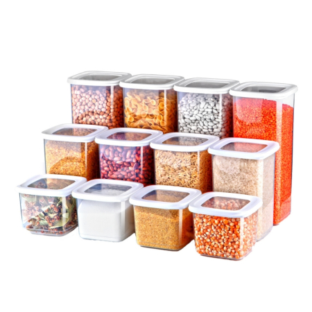 Toate Produsele - Set Fresca 12 Cutii alimente, Alb Transparent, 1 capac si 24 etichete adezive cadou