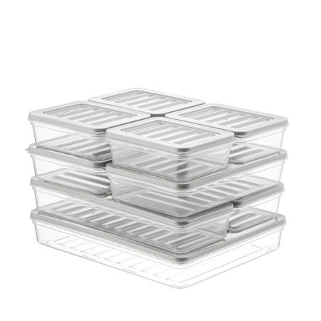 Set Freshbox 9 Cutii alimente, Alb Transparent, Capac Gri [3]