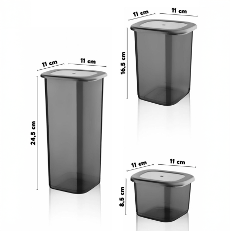 Set 12 Recipiente Alimentare de 3 marimi pentru Frigider, Congelator, Dulap sau Camara, potrivit pentru Cuptor cu Microunde, cu 24 etichete adezive, Culoare Antracit [3]