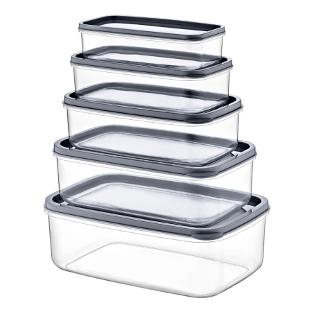 Set Embox pentru pastrare si depozitare alimente, 5 Cutii cu capac, Transparent, Capac Antracit [1]
