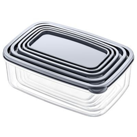 Set Embox pentru pastrare si depozitare alimente, 5 Cutii cu capac, Transparent, Capac Antracit [2]
