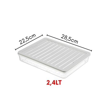 Set Freshbox pentru pastrare si depozitare alimente, 4 Cutii cu capac X 2400 ml, Alb Transparent, Capac Gri [2]
