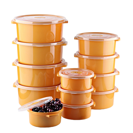 Toate Produsele - Set pentru pastrare si depozitare alimente, 12 Cutii cu capac, Portocaliu, Capac cu dispozitiv de eliberare aer