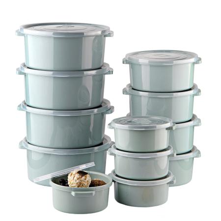 Organizare Casă - Set pentru pastrare si depozitare alimente, 12 Cutii cu capac, Verde deschis, Capac cu dispozitiv de eliberare aer