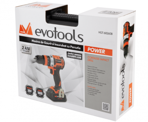 Masina de Gaurit si Insurubat Brushless cu Percutie cu 2 Acumulatori si Incarcator MAX 20V POWER Evotools. [3]