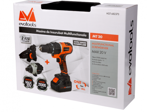 Masini de gaurit si insurubat - Masina de Insurubat MT20 Multifunctionala Brushless 3 capete cu 2 Acumulatori si Incarcator MAX 20V ONE EPTO