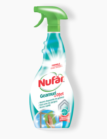 Articole curatare - Nufăr Soluție Geamuri cu Oțet pentru Curățare Rapidă, Strălucire Fără Pete, cu Peliculă Protectoare - 500 ml