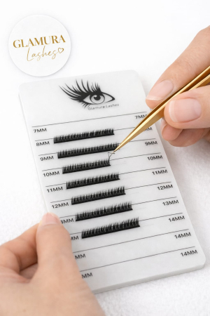 Accesori - Paletă albă din acril pentru organizarea benzilor de extensii gene cu marcaje de lungime 7-15mm