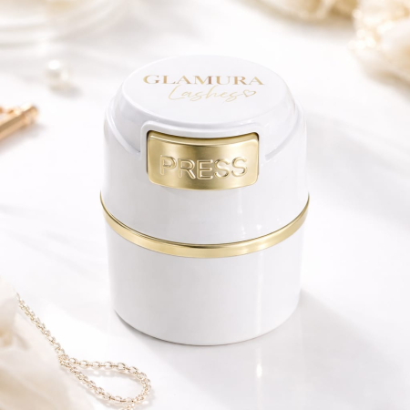 Accesori - Recipient alb cilindric pentru depozitarea etanșă a flacoanelor de adeziv pentru gene.
