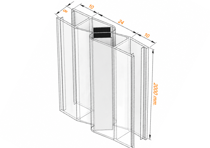 Garnitură magnetică GRMG-001 pentru sticlă, 90°/180°, 2000 mm - Transparent ultraclar [2]