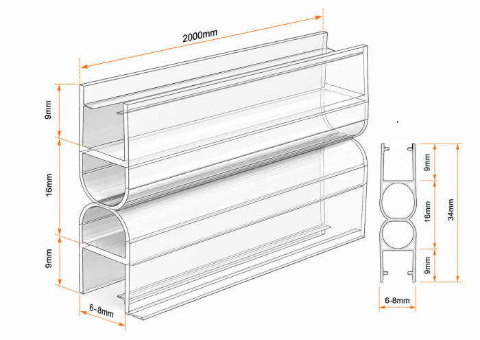 Garnitură tip H cu bulb GRBLB-001, 2000 mm - Transparent ultraclar [2]