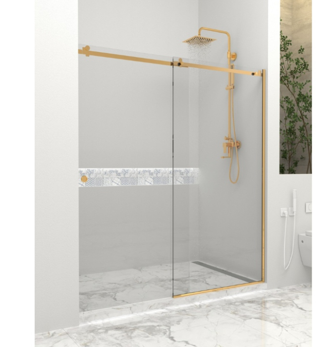 Paravan dus cu usa culisanta, 120-130 x 200 cm, 6mm, Clară, Gold [6]